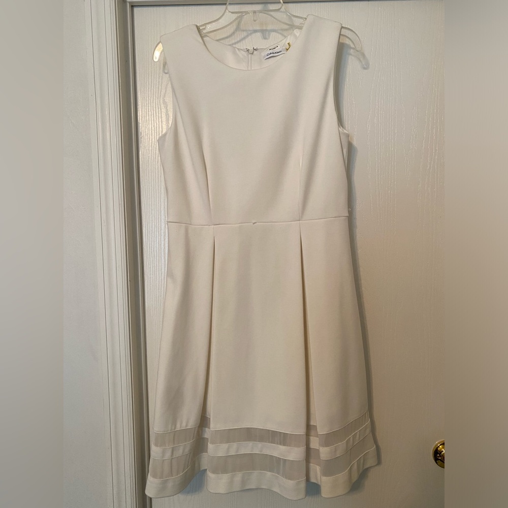 Lovely Calvin Klein Sleeveless Dress with Sheer Inserts on Pleated Skirt